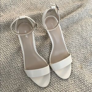 White ankle strap heels